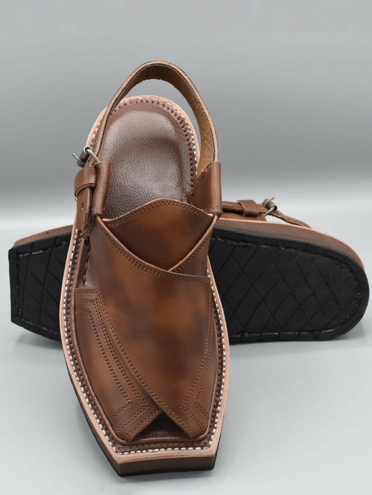 Peshawari Kaptaan Chappal Double Shade Brown Color