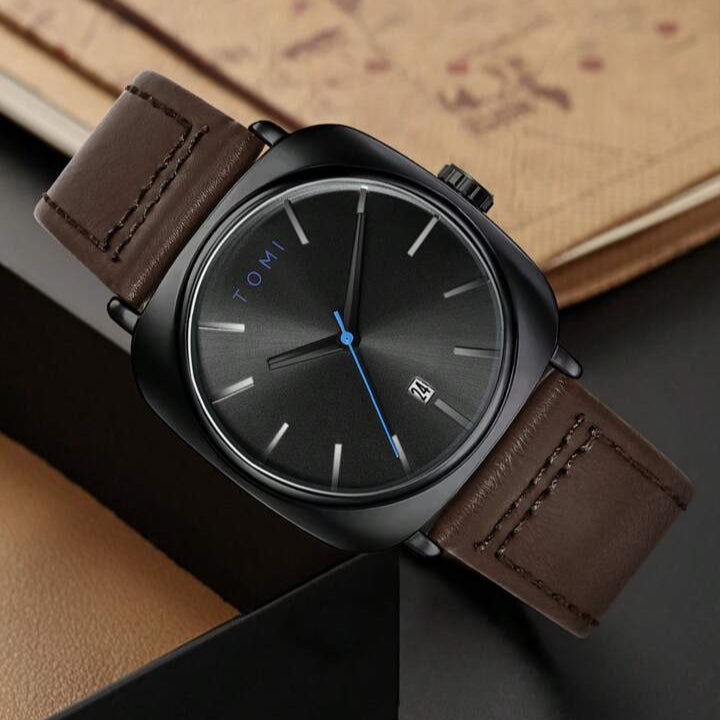 Black & Brown TOMI T-084 Men's Watch Quartz Date Leather Strap