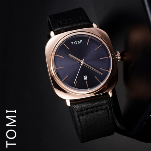 Rose & Gold  TOMI T-084 Men's Watch Quartz Date Leather Strap